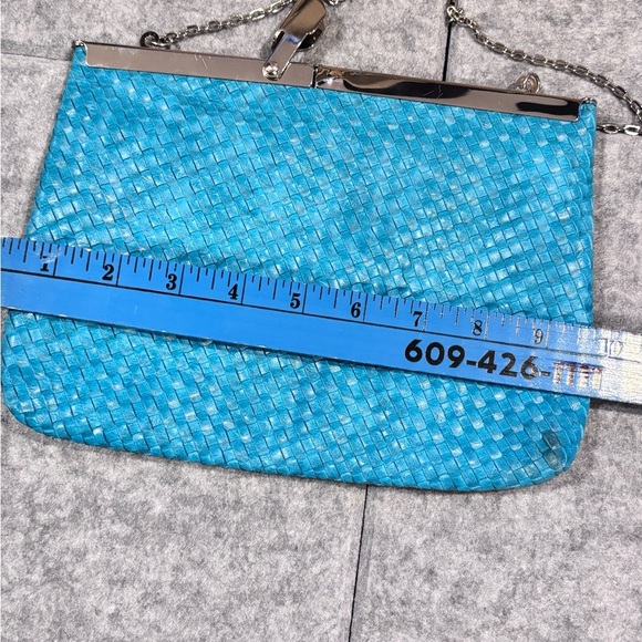 💙 Vintage Jessica McClintock Turquoise Leather Handbag 💙 - Picture 7 of 10